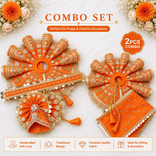 Radha Rani & Laddu Gopal Poshak Combo Set | Handmade | 9 Colors | Size 0-7 | Festival & Daily Wear