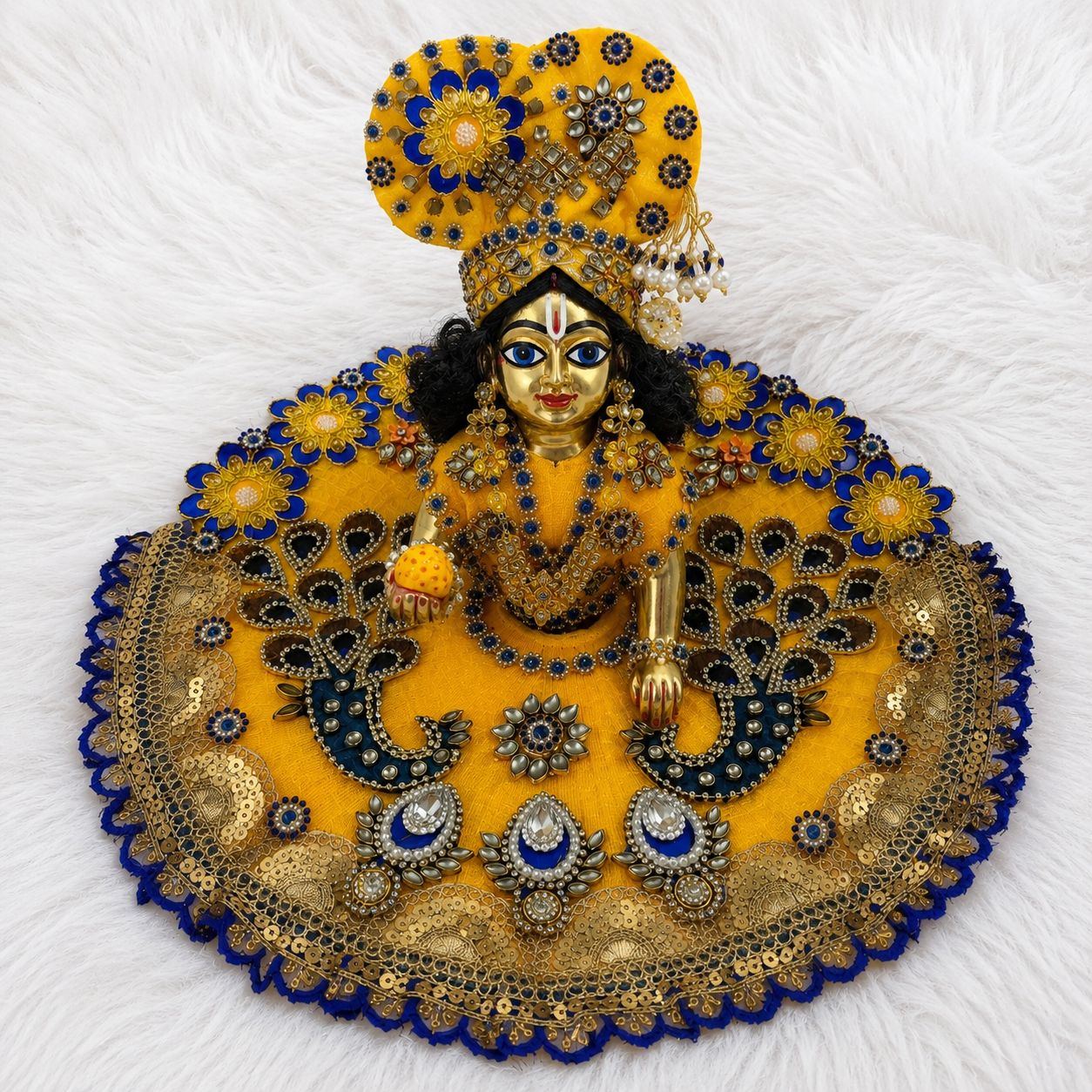 Laddu Gopal Sequin Poshak with Pagdi | Floral Mirror Work | Sizes 0-7 | Festival & Daily Wear