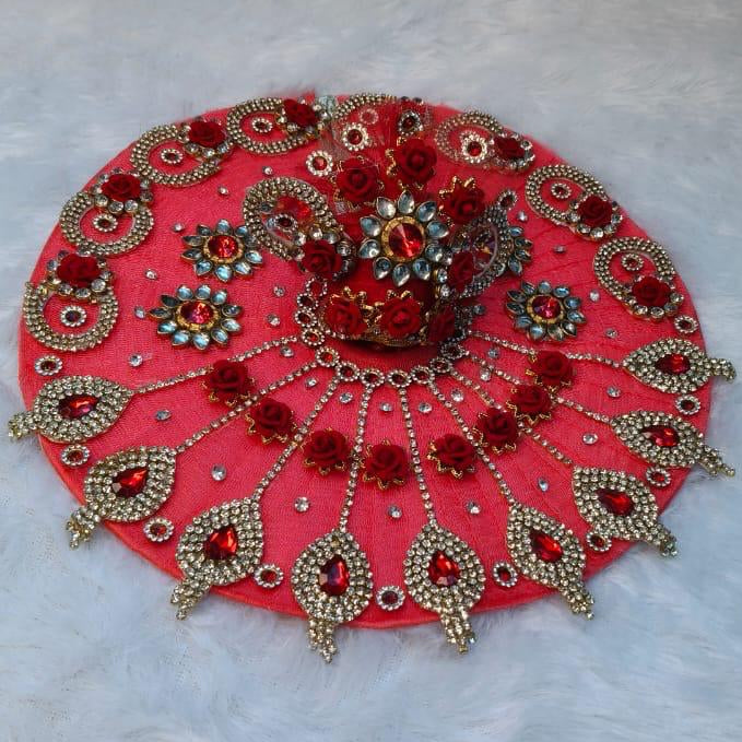 Laddu Gopal & Radha Rani Rose Kundan Net Poshak with Mukut | Size 0–7 | Green, Blue, Red, Pink, Yellow, Black