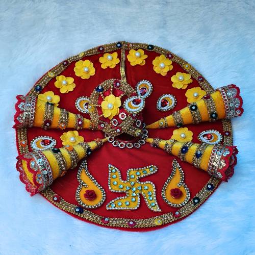 Red & Yellow Velvet Cone Designer Poshak