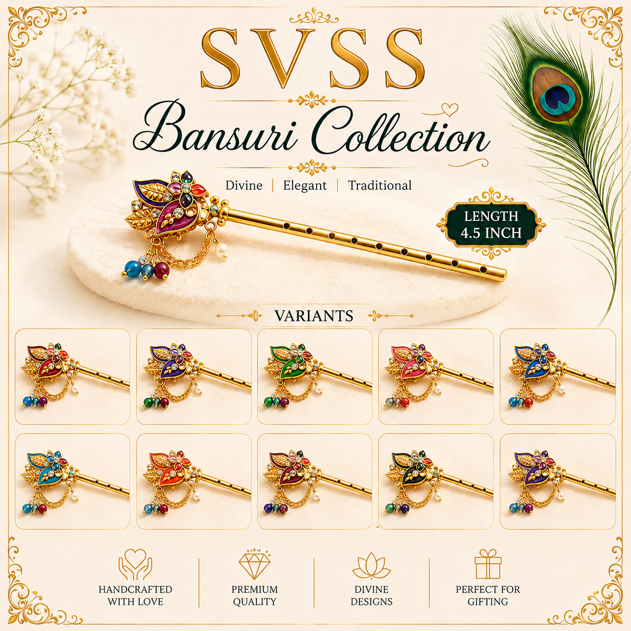 Bansuri - Laddu Gopal Ji | 4.5 Inch | Multicolour | Festival & Daily Wear