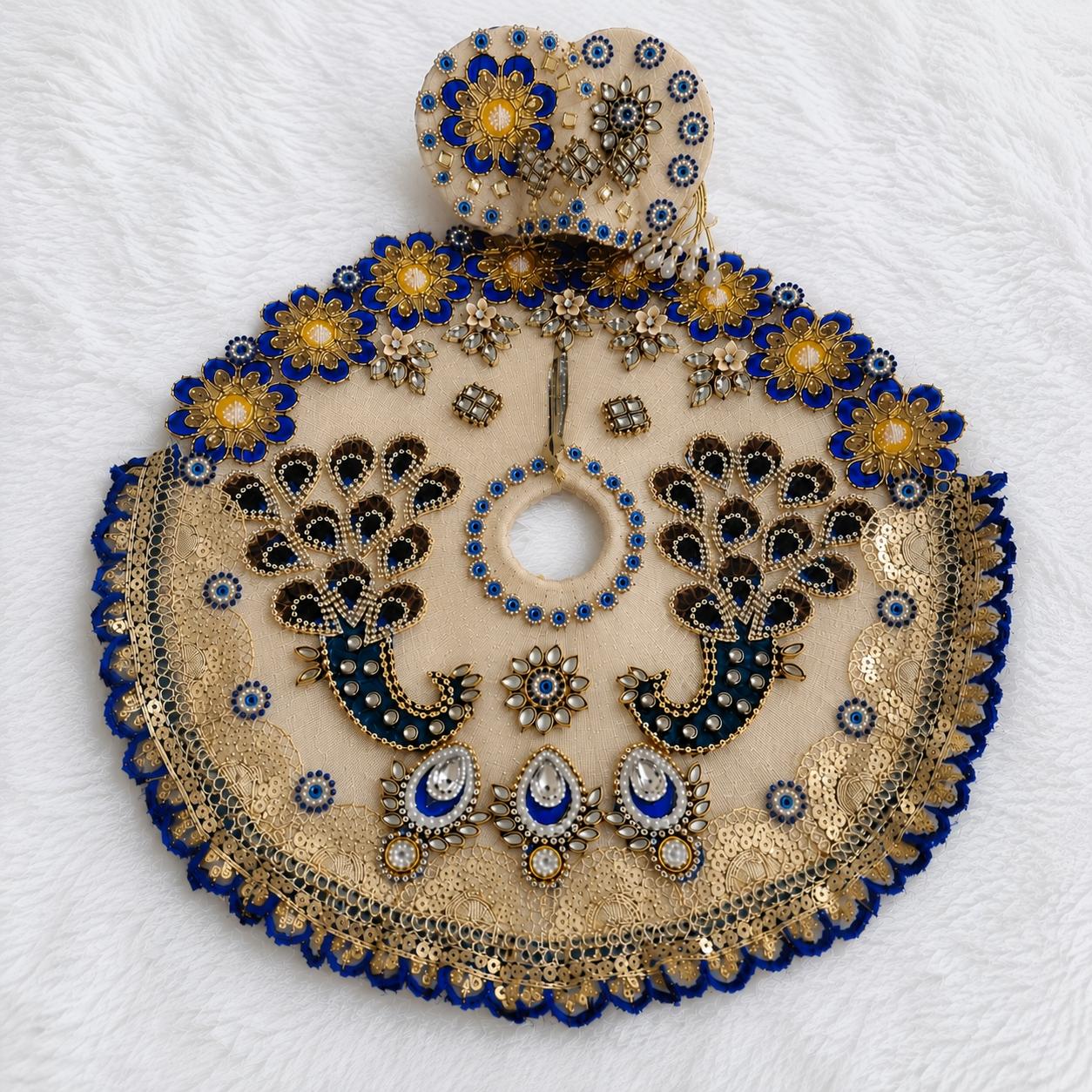 Laddu Gopal Sequin Poshak with Pagdi | Floral Mirror Work | Sizes 0-7 | Festival & Daily Wear