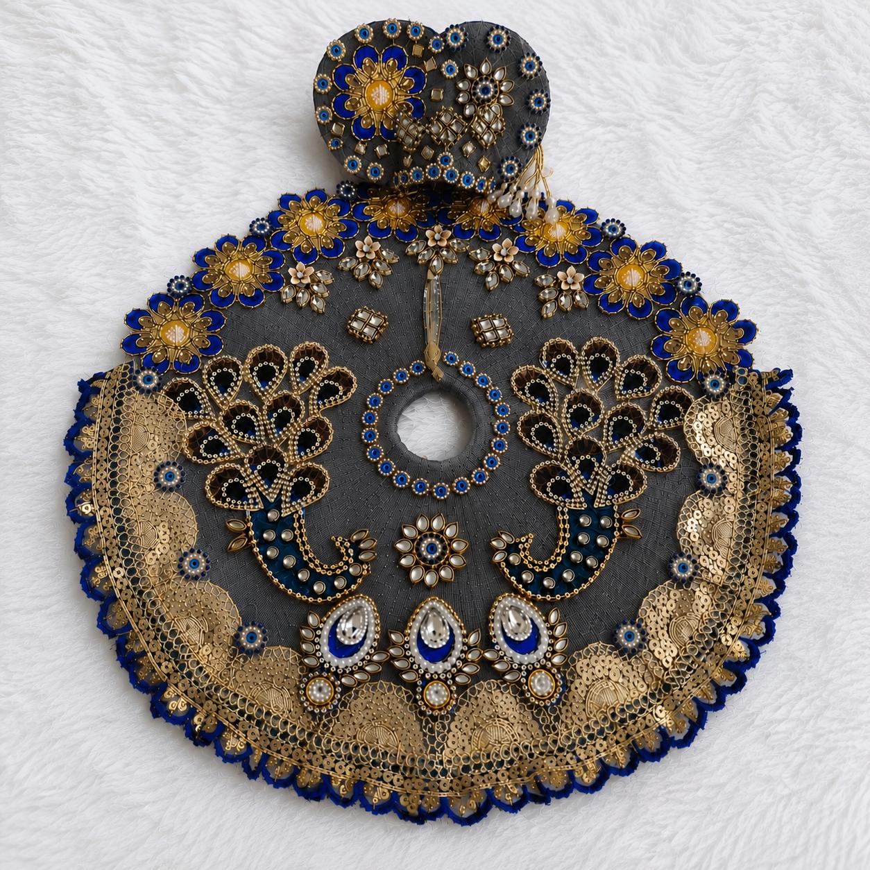 Laddu Gopal Sequin Poshak with Pagdi | Floral Mirror Work | Sizes 0-7 | Festival & Daily Wear