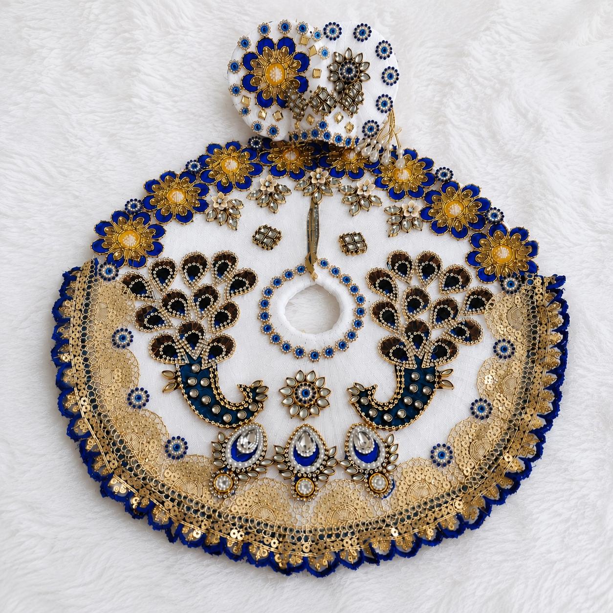 Laddu Gopal Sequin Poshak with Pagdi | Floral Mirror Work | Sizes 0-7 | Festival & Daily Wear