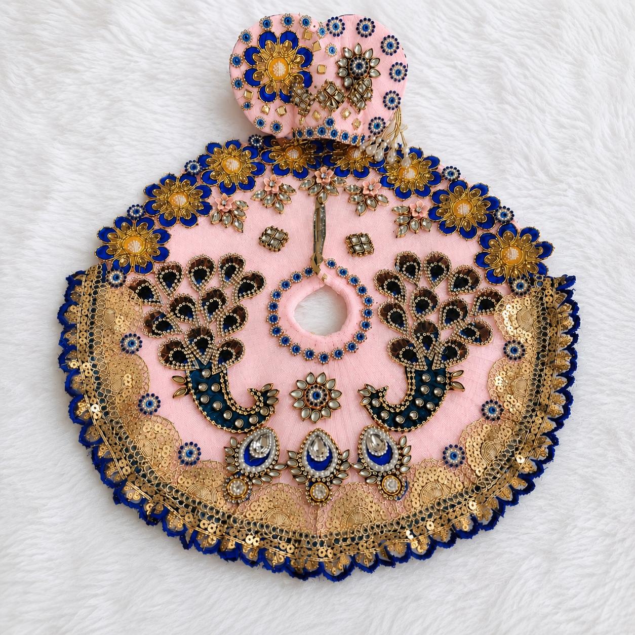 Laddu Gopal Sequin Poshak with Pagdi | Floral Mirror Work | Sizes 0-7 | Festival & Daily Wear