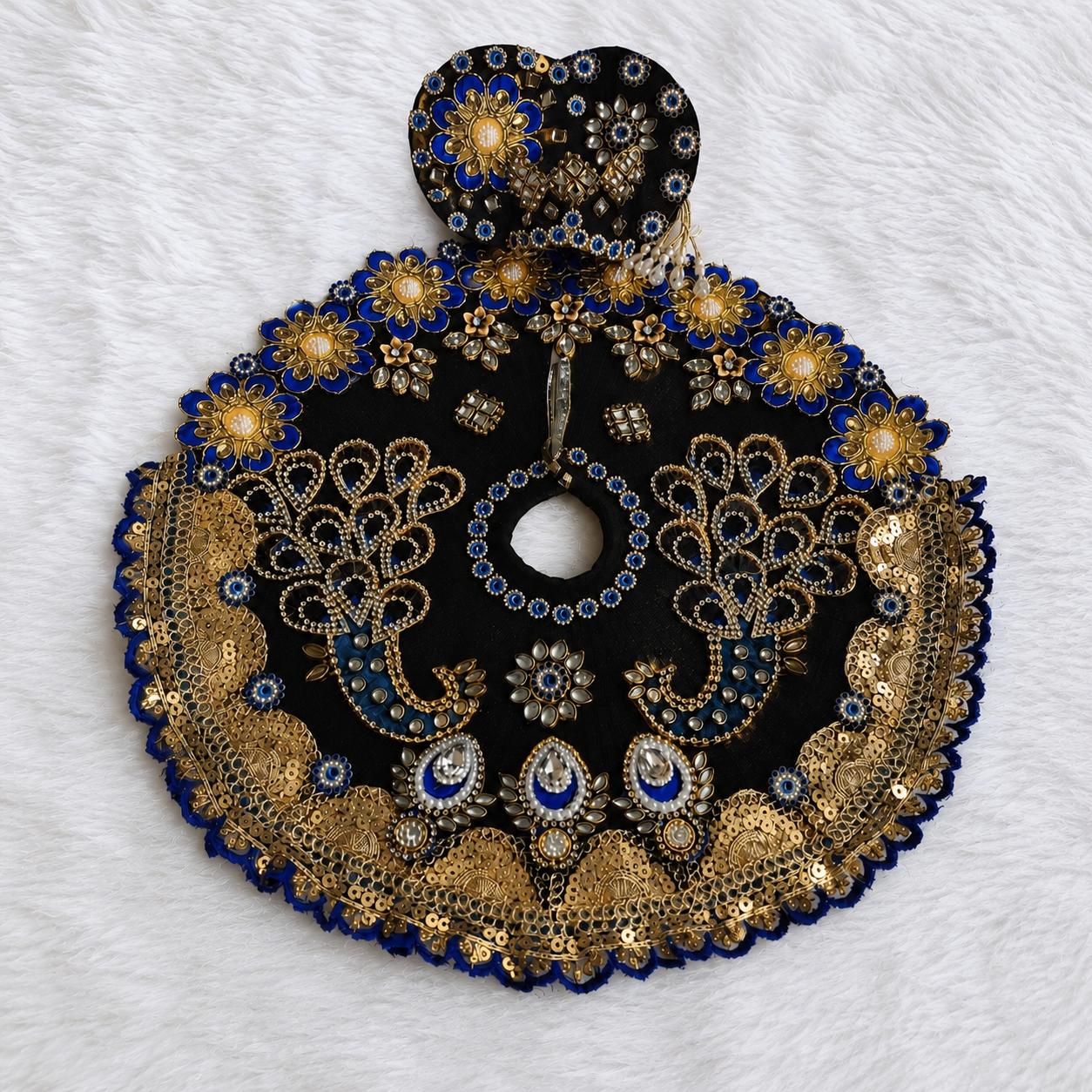 Laddu Gopal Sequin Poshak with Pagdi | Floral Mirror Work | Sizes 0-7 | Festival & Daily Wear