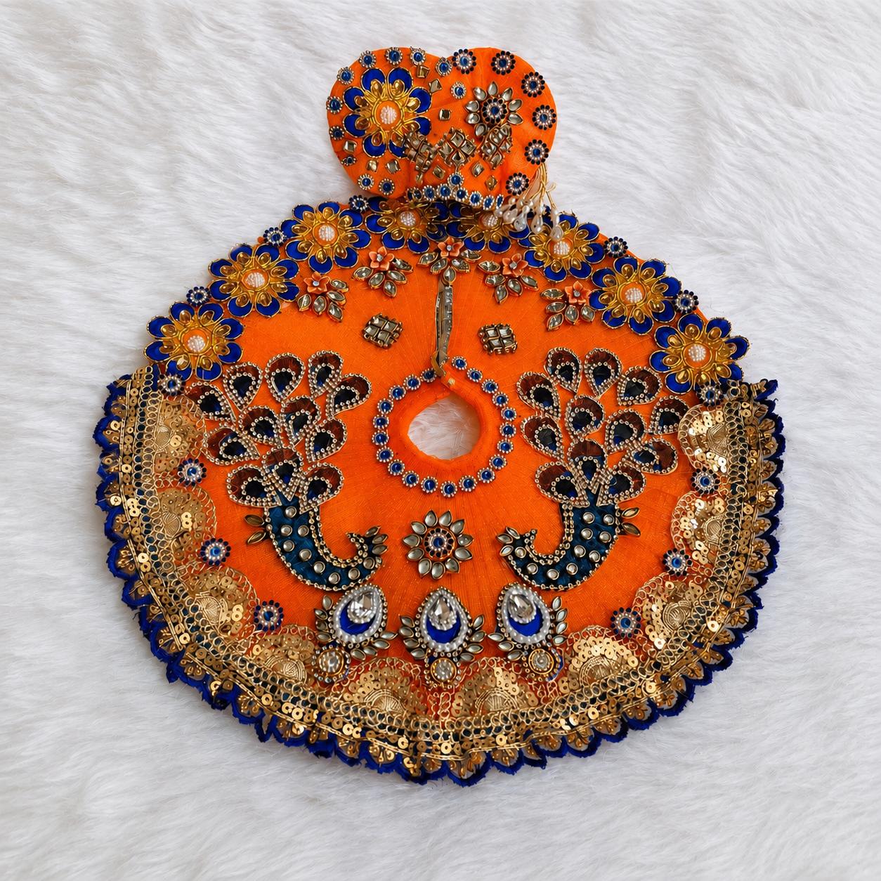 Laddu Gopal Sequin Poshak with Pagdi | Floral Mirror Work | Sizes 0-7 | Festival & Daily Wear