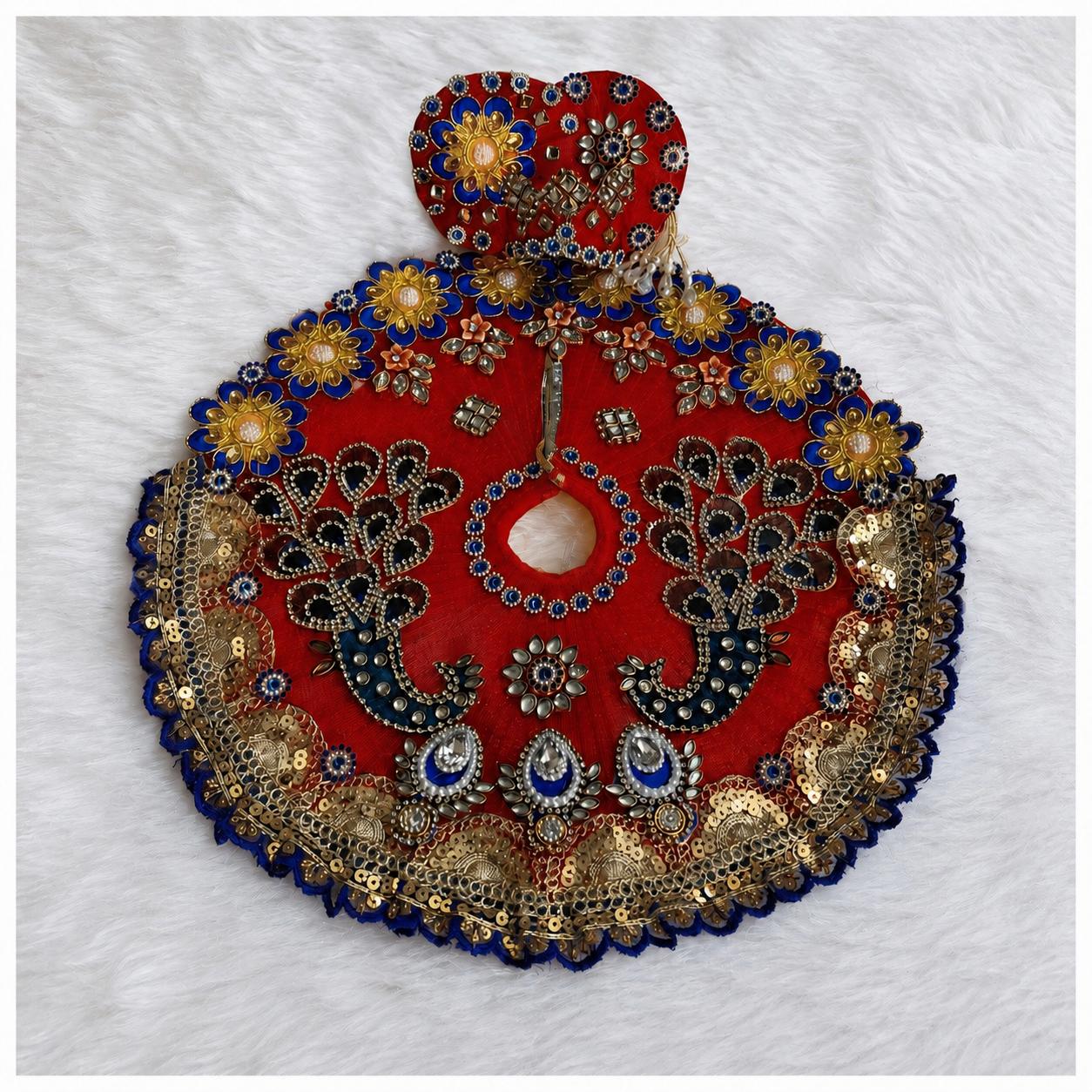 Laddu Gopal Sequin Poshak with Pagdi | Floral Mirror Work | Sizes 0-7 | Festival & Daily Wear