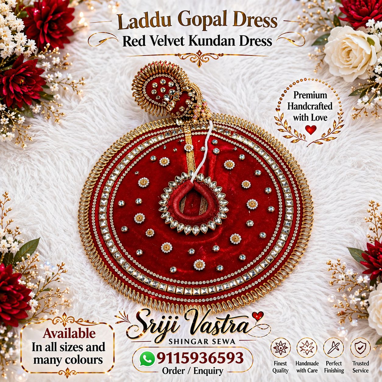 Laddu Gopal Velvet Dress / Poshak (0–7 Size) | Multi Color | Festival & Daily Wear