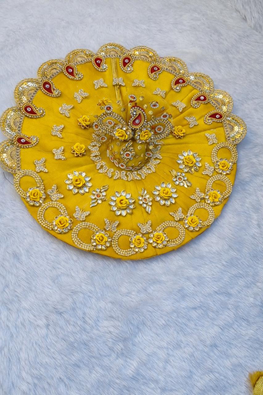 Laddu Gopal Net Dress / Poshak with Pagri (0-7 Size) | Kundan Work | Multi Color | Festival & Daily Wear