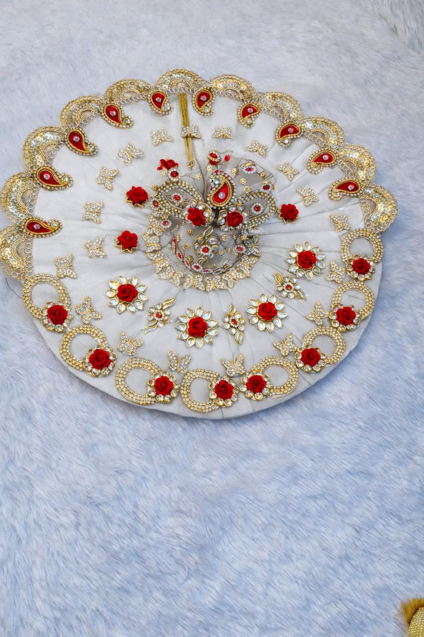 Laddu Gopal Net Dress / Poshak with Pagri (0-7 Size) | Kundan Work | Multi Color | Festival & Daily Wear