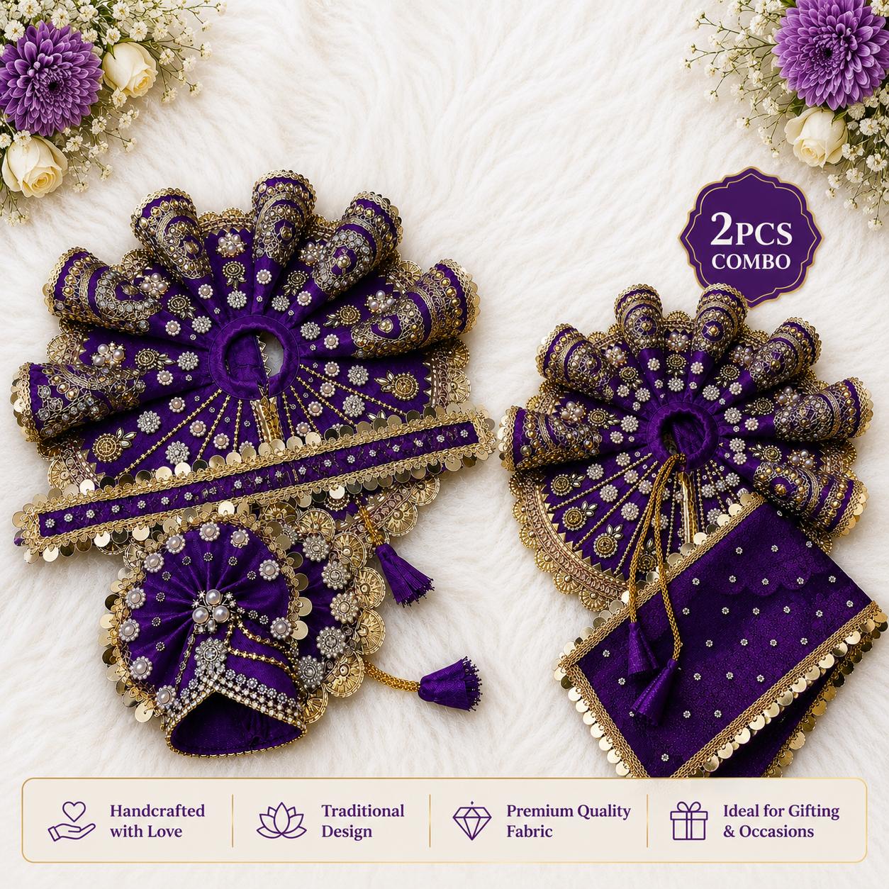 Radha Rani & Laddu Gopal Poshak Combo Set | Handmade | 9 Colors | Size 0-7 | Festival & Daily Wear
