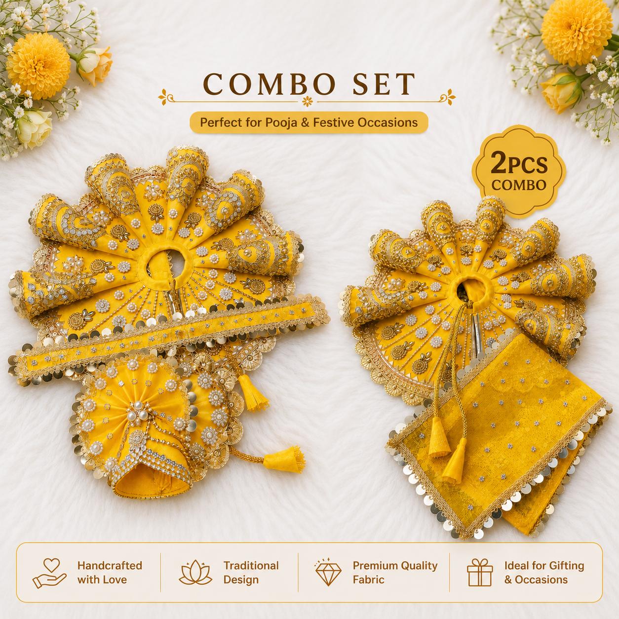 Radha Rani & Laddu Gopal Poshak Combo Set | Handmade | 9 Colors | Size 0-7 | Festival & Daily Wear
