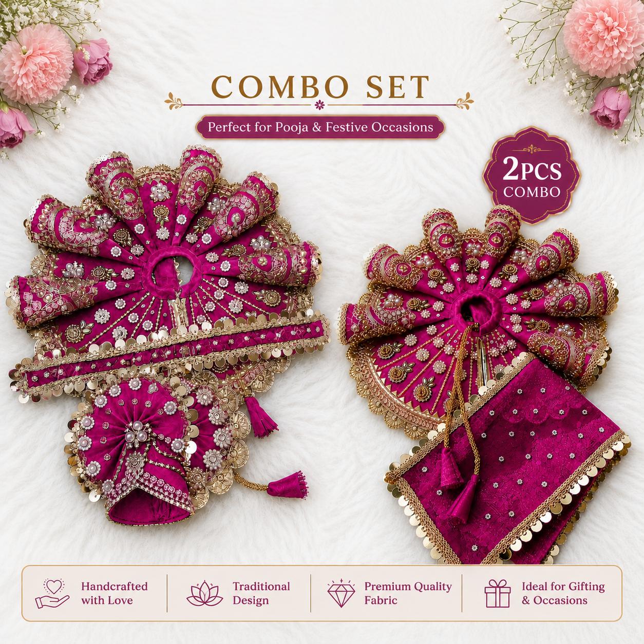 Radha Rani & Laddu Gopal Poshak Combo Set | Handmade | 9 Colors | Size 0-7 | Festival & Daily Wear