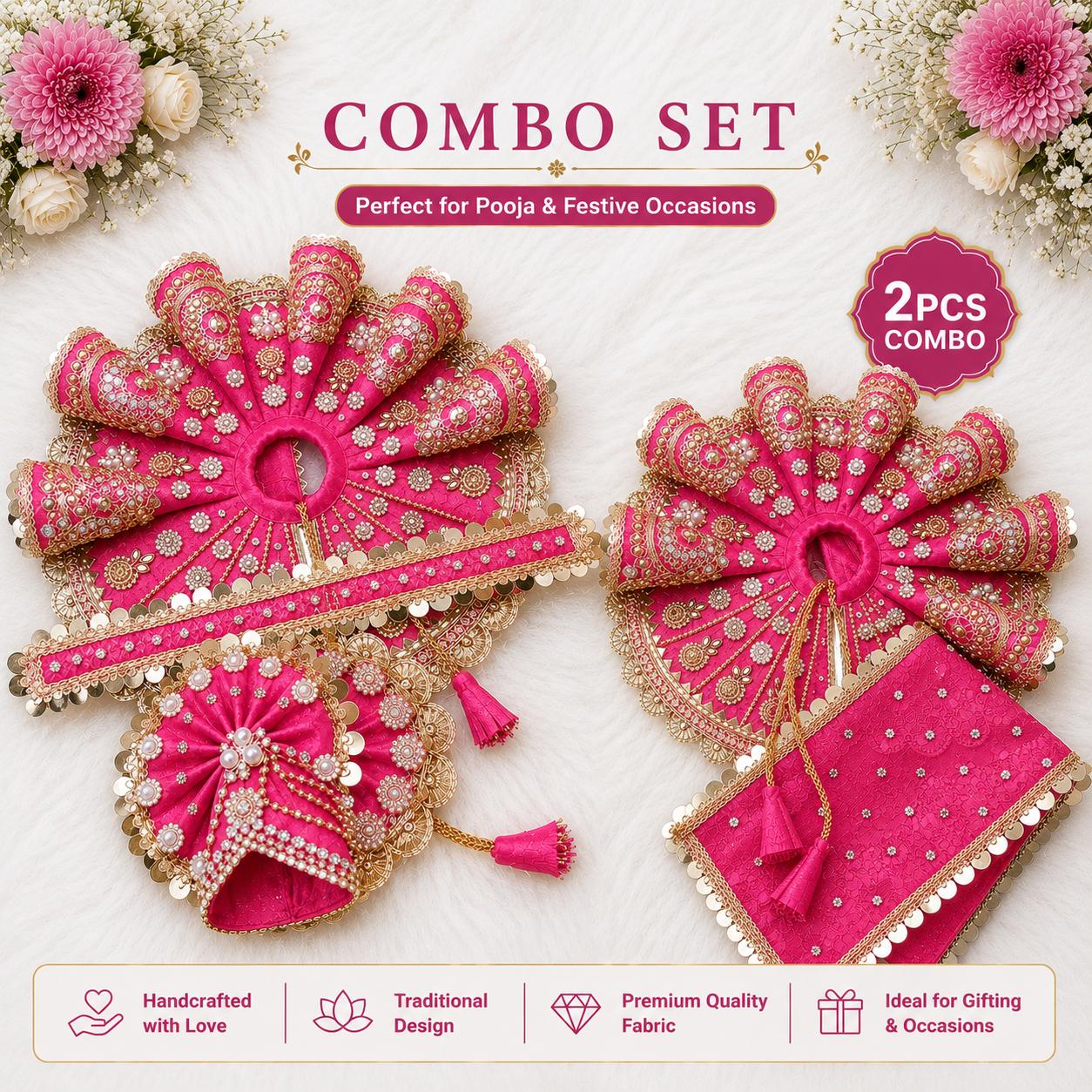 Radha Rani & Laddu Gopal Poshak Combo Set | Handmade | 9 Colors | Size 0-7 | Festival & Daily Wear