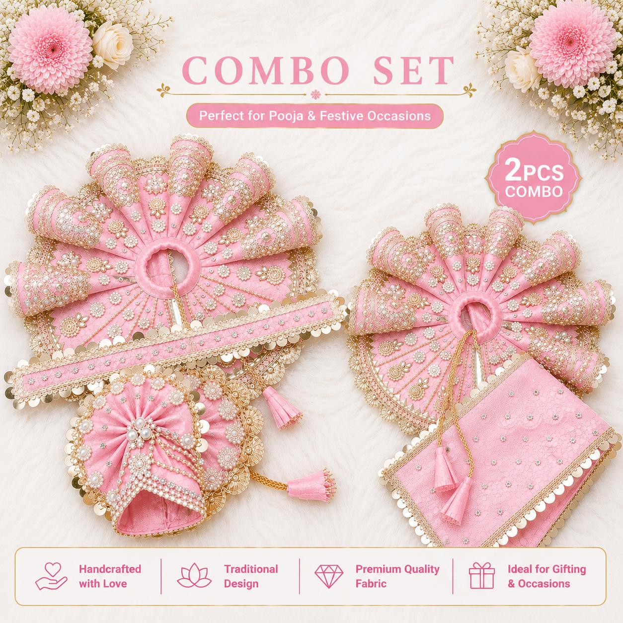 Radha Rani & Laddu Gopal Poshak Combo Set | Handmade | 9 Colors | Size 0-7 | Festival & Daily Wear