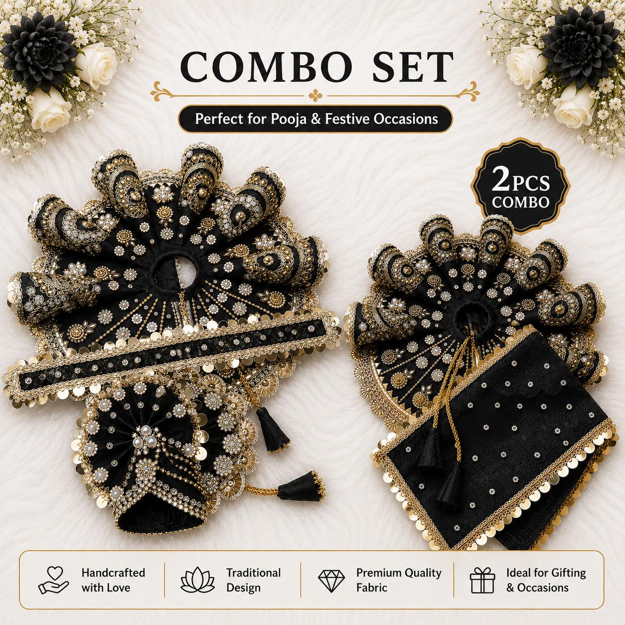 Radha Rani & Laddu Gopal Poshak Combo Set | Handmade | 9 Colors | Size 0-7 | Festival & Daily Wear