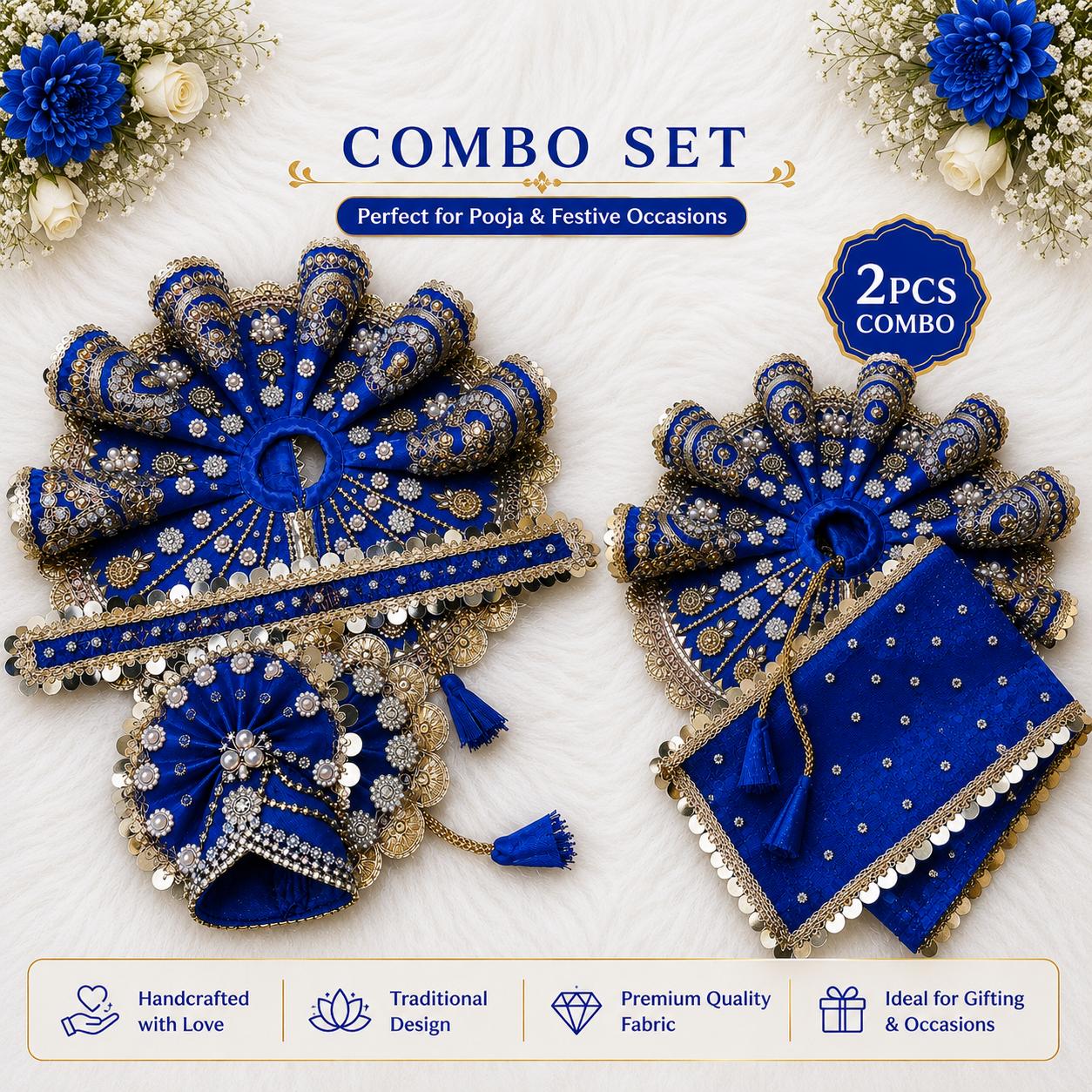 Radha Rani & Laddu Gopal Poshak Combo Set | Handmade | 9 Colors | Size 0-7 | Festival & Daily Wear