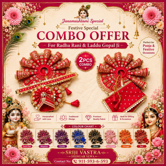 Radha Rani & Laddu Gopal Poshak Combo Set | Handmade | 9 Colors | Size 0-7 | Festival & Daily Wear