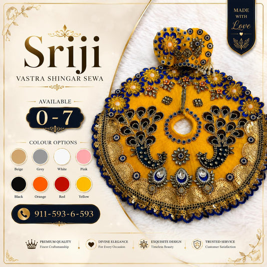 Laddu Gopal Sequin Poshak with Pagdi | Floral Mirror Work | Sizes 0-7 | Festival & Daily Wear