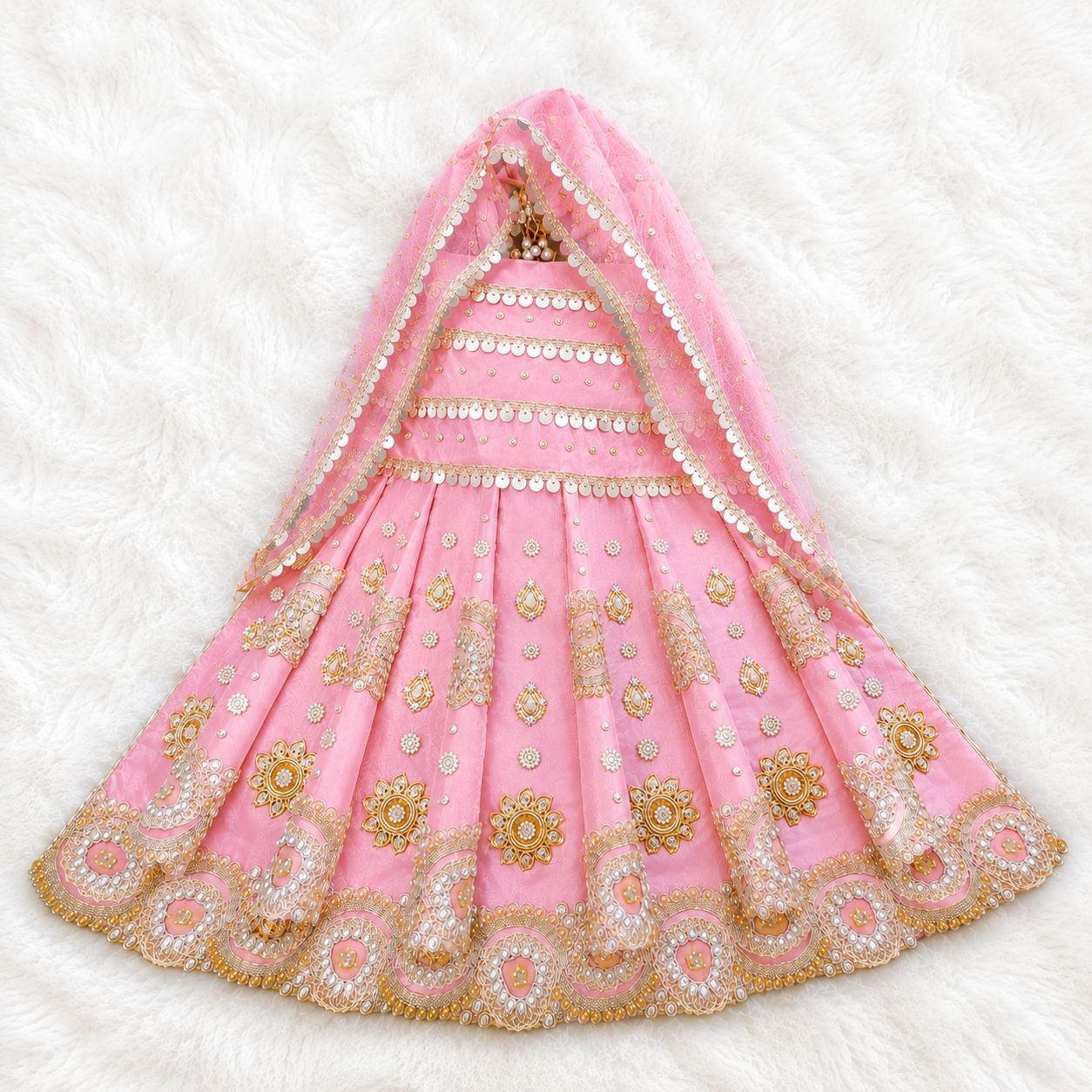 Mata Rani Lehenga Choli with Dupatta | Satin & Net | Sizes 10-72 inch | Festival & Navratri Wear