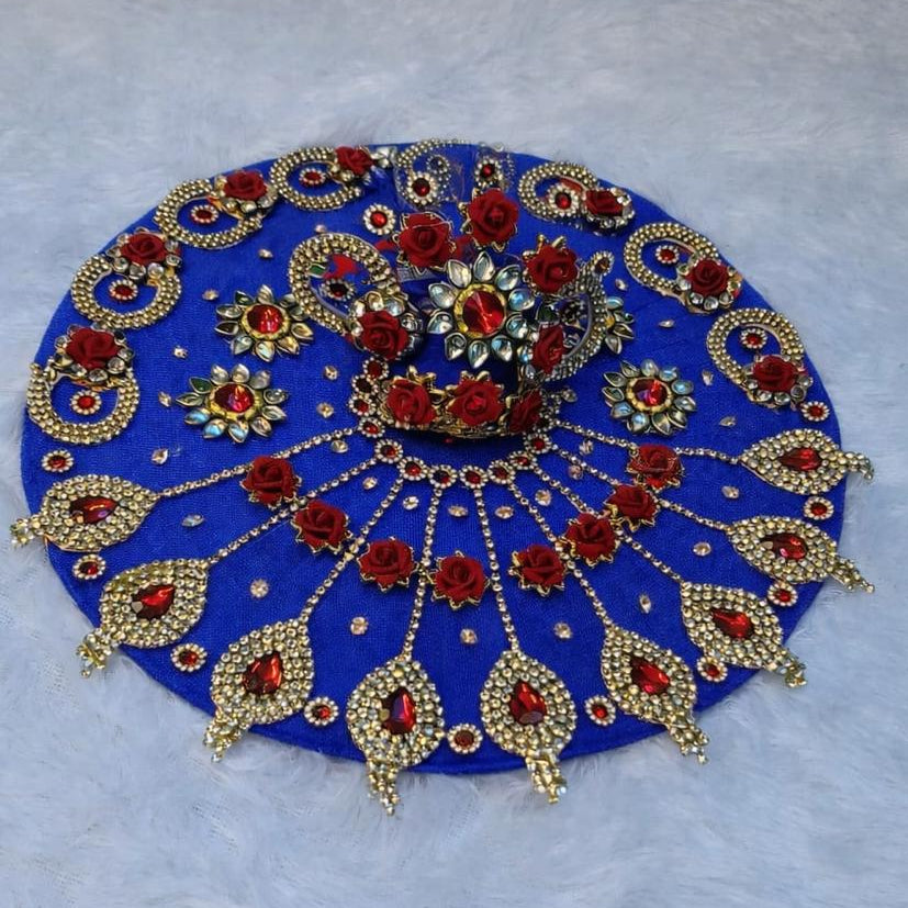Laddu Gopal & Radha Rani Rose Kundan Net Poshak with Mukut | Size 0–7 | Green, Blue, Red, Pink, Yellow, Black