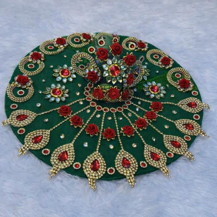 Laddu Gopal & Radha Rani Rose Kundan Net Poshak with Mukut | Size 0–7 | Green, Blue, Red, Pink, Yellow, Black