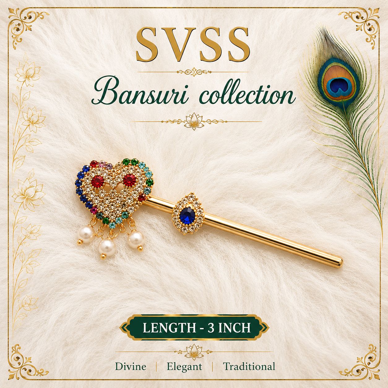 Bansuri - Laddu Gopal Ji | bansuri length-3 Inch | Festival & Daily Wear