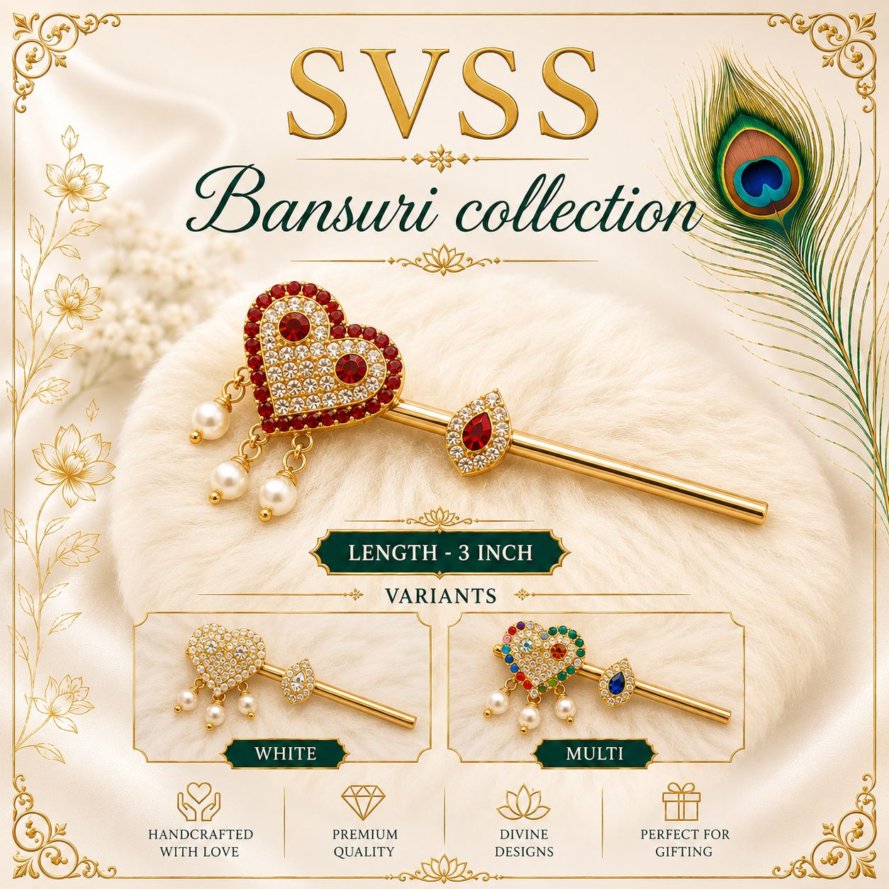 Bansuri - Laddu Gopal Ji | bansuri length-3 Inch | Festival & Daily Wear