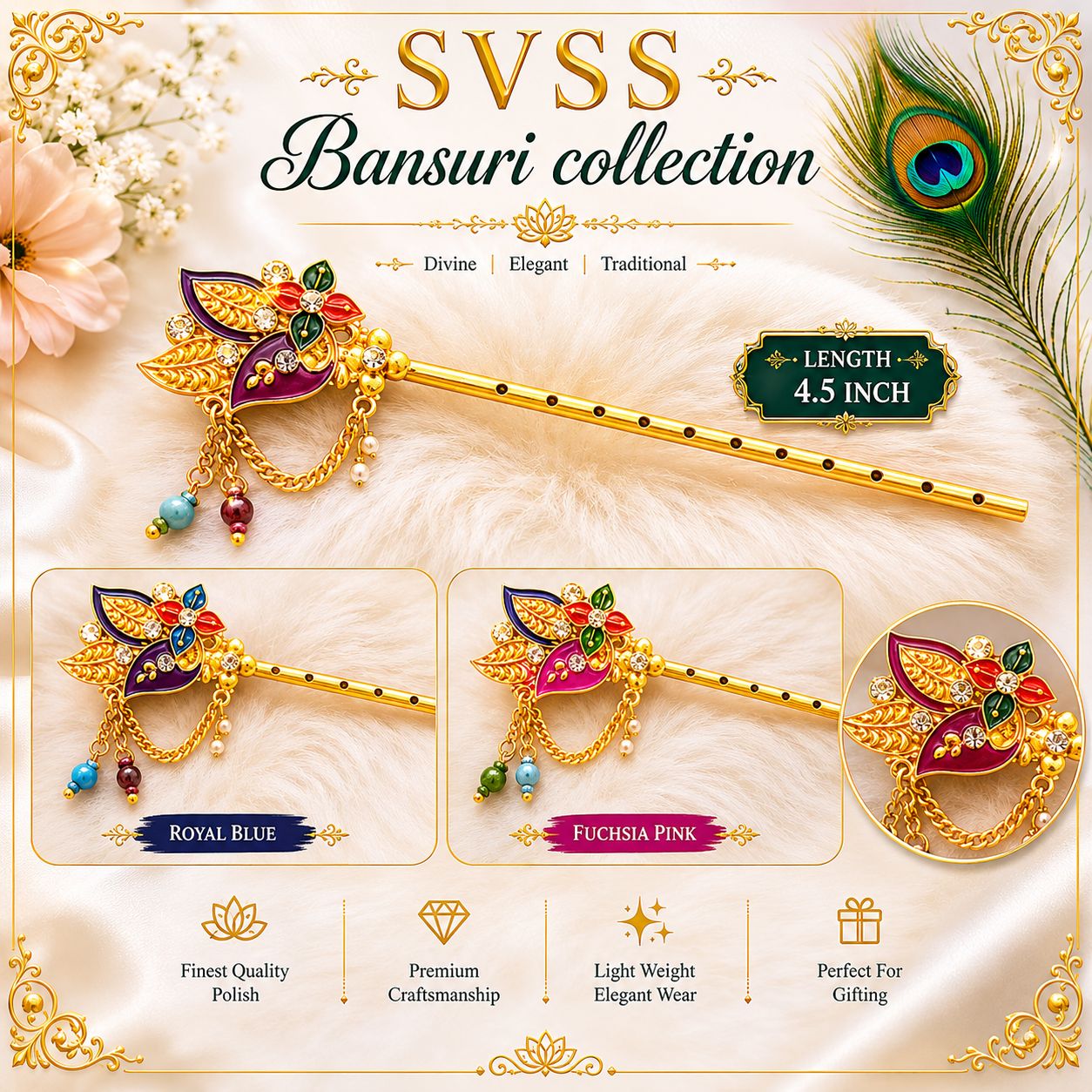 Bansuri - Laddu Gopal Ji | 4.5 Inch | Multicolour | Festival & Daily Wear