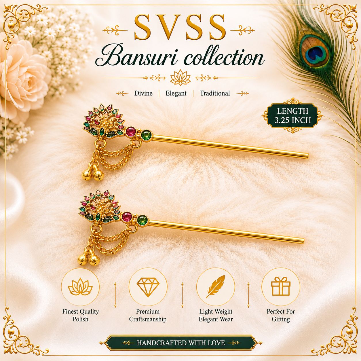 Bansuri - Laddu Gopal Ji | 3.25 Inch | Multicolour | Festival & Daily Wear