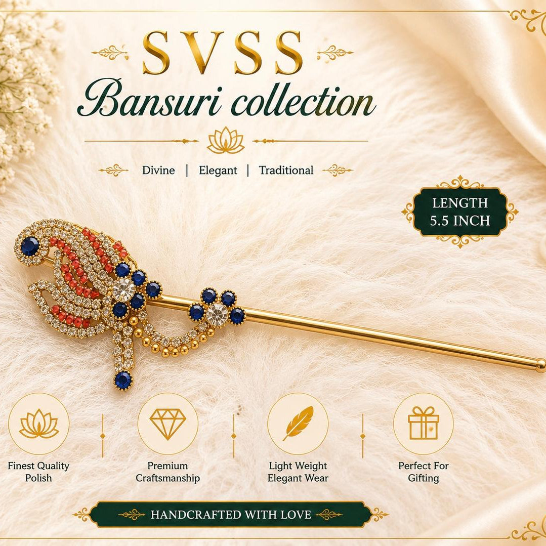 Royal Bansuri - Laddu Gopal Ji | 5.5 Inch | Red, Blue, Orange & Magenta | Perfect for Janmashtami