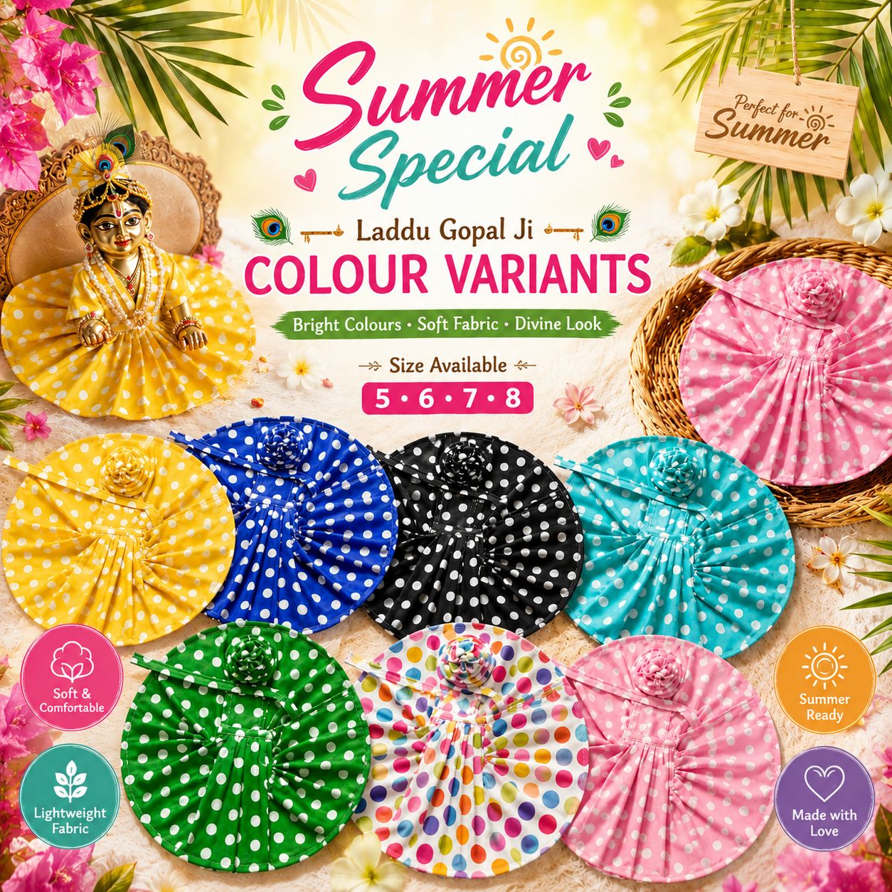 Polka Dot Poshak with Pagdi – Laddu Gopal & Radha Rani | Summer Collection | Sizes 5-8