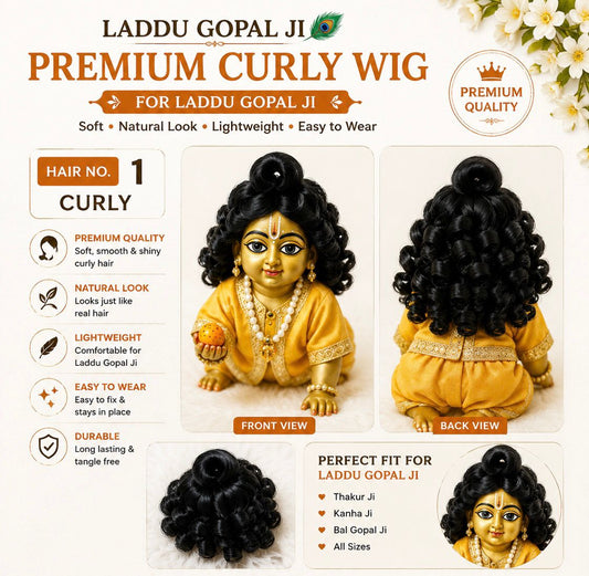 Premium Hair Wig for Laddu Gopal Ji – Curly & Regular | Sizes 1, 2, 3